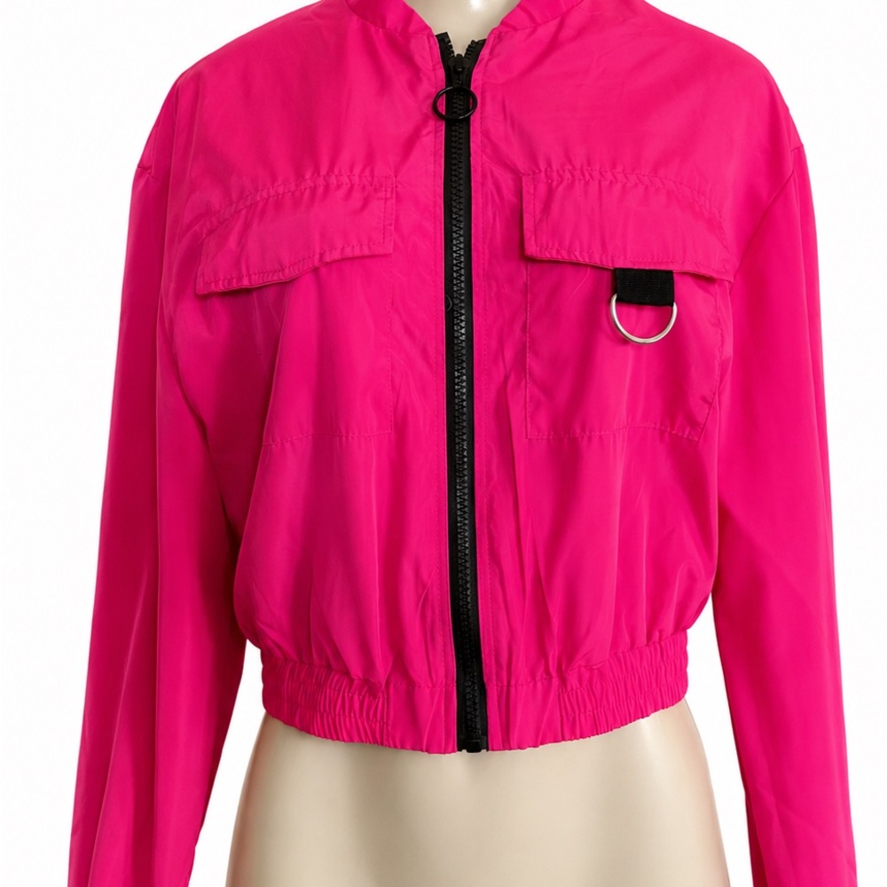 Women's Cropped Bomber Jacket in Hot Pink